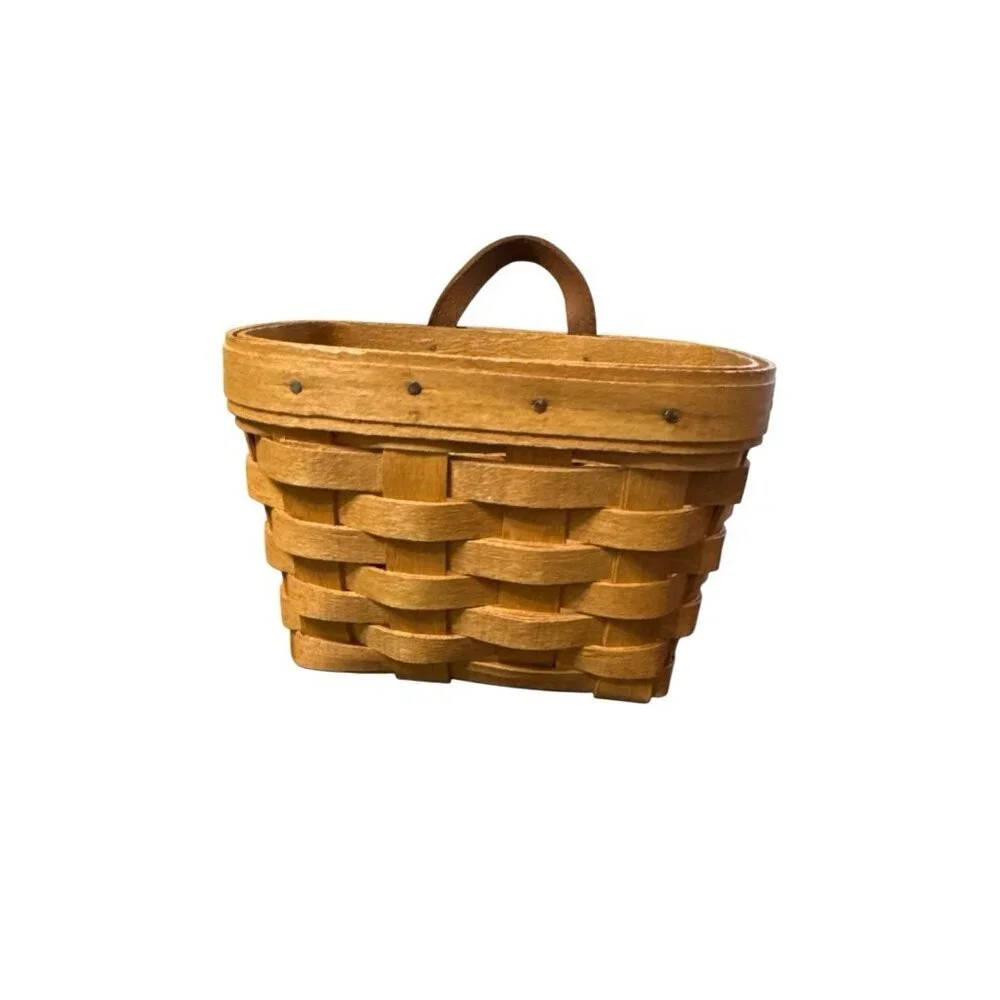 Longaberger Small Hanging Wall Basket w/Leather Strap & Sawtooth Hanger